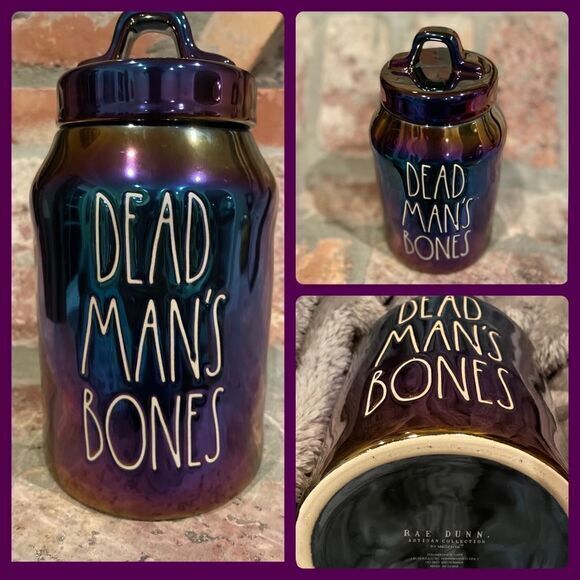 Rae Dunn Dead’s Man’s Bones unique iridescent canister very rare Halloween Decor - Picture 1 of 8